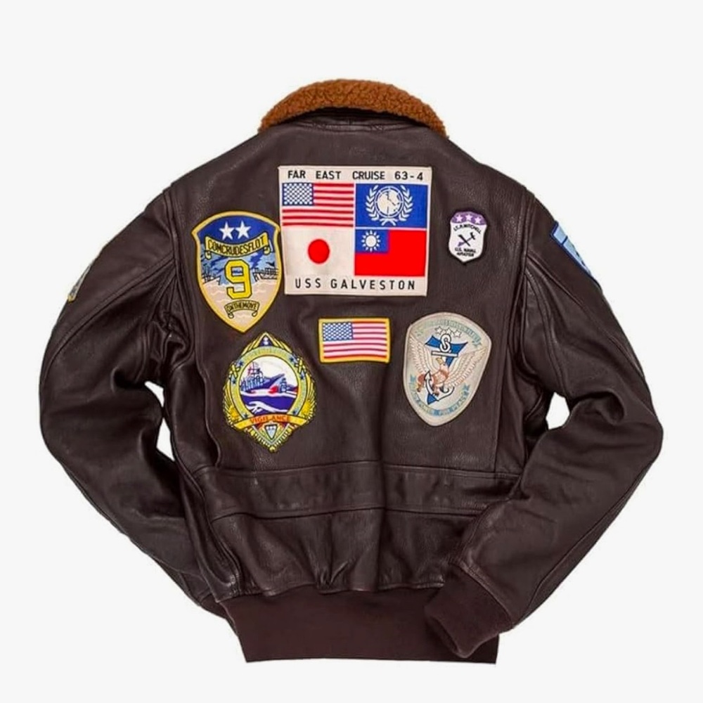 Men's Cockpit Aviator Leather Bomber Jacket with Patches L Large - Picture 15 of 16